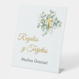 水彩緑のバプテスマの贈り物とカードサイン 台座サイン