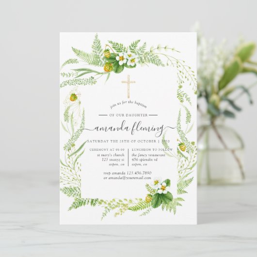 水彩緑のバプテスマまたは《キリスト教》洗礼式や命名式 招待状 (スタンド正面)