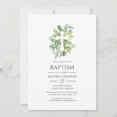 水彩緑のバプテスマまたは《キリスト教》洗礼式や命名式 招待状 (正面)