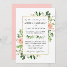 水彩緑のバラピンク赤面結婚ズ