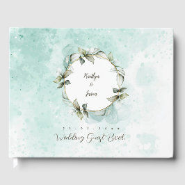 水彩緑のバラリース結婚ズ ゲストブック