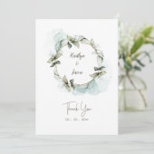 水彩緑のバラリース結婚ズ サンキューカード (スタンド正面)