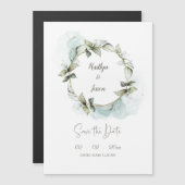 水彩緑のバラリース結婚ズ マグネット招待状 (正面/裏面)