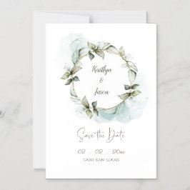 水彩緑のバラリース結婚ズ マグネット招待状