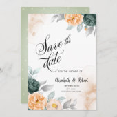 水彩緑のバラ保存日付 セーブザデート (正面/裏面)