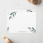 水彩緑のパーソナライズとモノグラム ノートカード (正面/裏面インサイチュ)