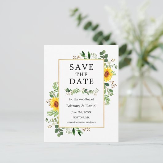 水彩緑のヒマワリの日を保存 ポストカード (スタンド正面)