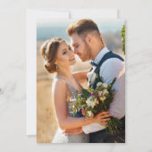 水彩緑のピンクのバラの写真バック結婚ズ 招待状 (裏面)