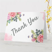 水彩緑のピンクの花 カード (黄色い花)