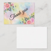 水彩緑のピンクの花 ノートカード (正面/裏面)