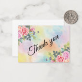 水彩緑のピンクの花 ノートカード (正面/裏面インサイチュ)