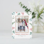 水彩緑のフレーム写真メリークリスマス シーズンポストカード (スタンド正面)