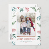 水彩緑のフレーム写真メリークリスマス シーズンポストカード (正面/裏面)