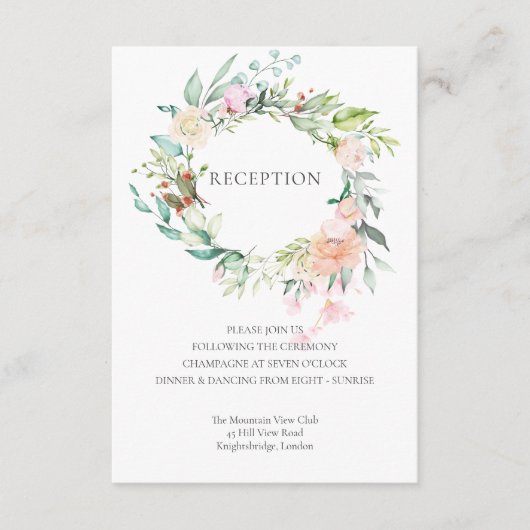 水彩緑のフローラウェディングレセプション エンクロージャーカード (正面)