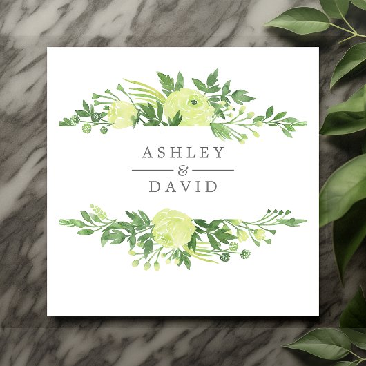 水彩緑のフローラガーデン結婚リーフ スタンダードカクテルナプキン