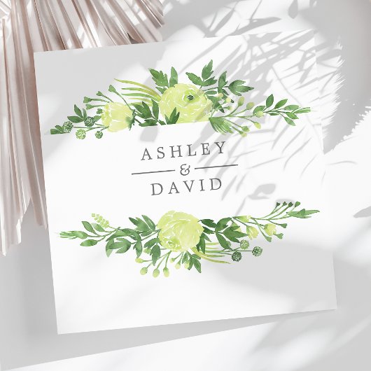 水彩緑のフローラガーデン結婚リーフ スタンダードカクテルナプキン