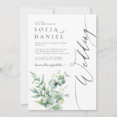 水彩緑のフローラ冬の結婚式パーティー 招待状 (正面)