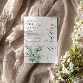 水彩緑のフローラ冬の結婚式パーティー 招待状