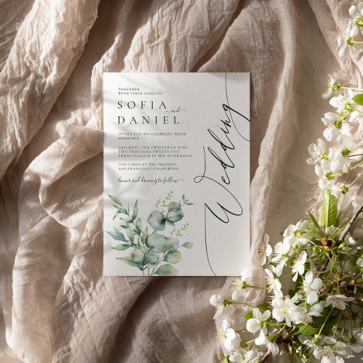 水彩緑のフローラ冬の結婚式パーティー 招待状