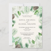 水彩緑のフローラ冬の結婚式 招待状 (正面)