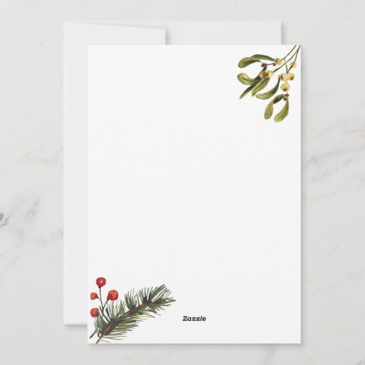 水彩緑のフローラ家族の写真クリスマス シーズンカード (裏面)