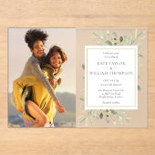 水彩緑のフローラ結婚写真 アクリル招待状 (正面)