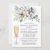 水彩緑のブライダルシャワーほこりっぽいブルーピンク 招待状 (正面)