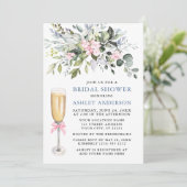水彩緑のブライダルシャワーほこりっぽいブルーピンク 招待状 (スタンド正面)