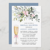 水彩緑のブライダルシャワーほこりっぽいブルーピンク 招待状 (正面/裏面)