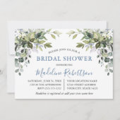 水彩緑のブライダルシャワーダスティブルー 招待状 (正面)
