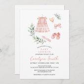 水彩緑のボホ服ガールベイビーシャワー 招待状 (正面/裏面)