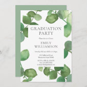水彩緑のユーカリの卒業パーティー  招待状 (正面/裏面)