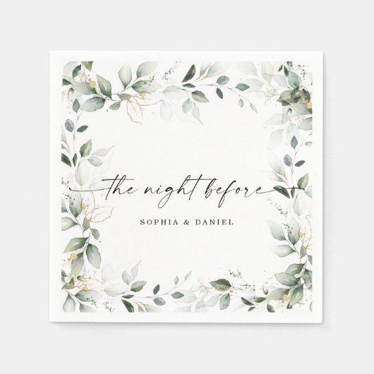 水彩緑のリハーサル前のディナーナイト スタンダードカクテルナプキン (正面)