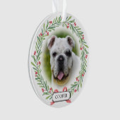水彩緑のリースパーソナライズされたペット写真 オーナメント (正面)