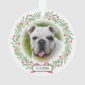 水彩緑のリースパーソナライズされたペット写真 オーナメント (裏面)