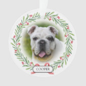 水彩緑のリースパーソナライズされたペット写真 オーナメント (正面)