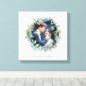 水彩緑のリース（青） |写真 キャンバスプリント (インサイチュ (ウッドフロア))