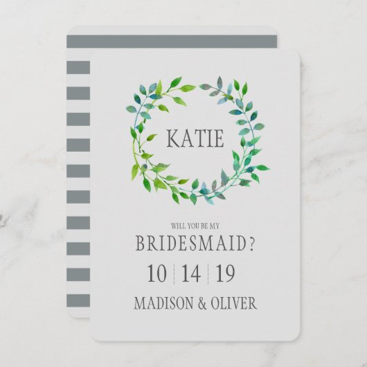水彩緑のリーフリースブライデスメイド 招待状 (正面/裏面)