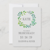 水彩緑のリーフリースブライデスメイド 招待状 (正面)