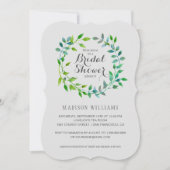 水彩緑のリーフリース|ブライダルシャワー 招待状 (正面)