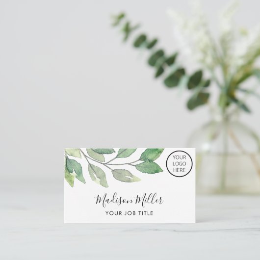 水彩緑のロゴ 名刺 (スタンド正面)