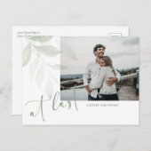 水彩緑の写真結婚式の日付を保存 ポストカード (正面/裏面)