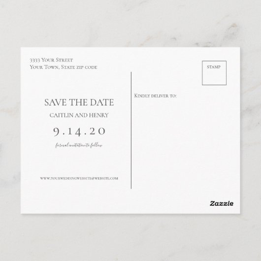 水彩緑の写真結婚式の日付を保存 ポストカード (裏面)