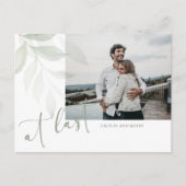 水彩緑の写真結婚式の日付を保存 ポストカード (正面)