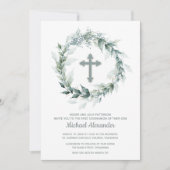 水彩緑の十字第1聖餐式 招待状 (正面)