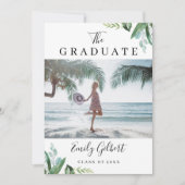 水彩緑の夏の卒業パーティー写真 招待状 (正面)