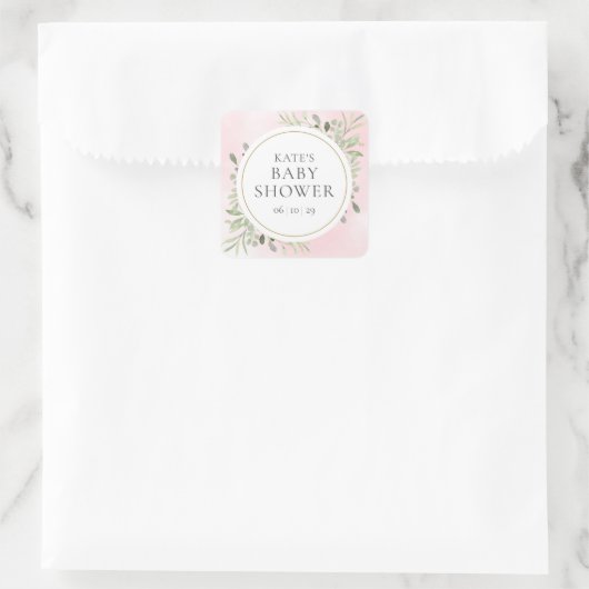 水彩緑の女の子ピンク赤ちゃんシャワー スクエアシール (バッグ)