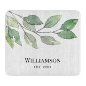 水彩緑の家族の名前 カッティングボード (正面)