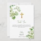 水彩緑の少年ガール《キリスト教》洗礼式や命名式バプテスマ サンキューカード (正面)