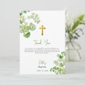 水彩緑の少年ガール《キリスト教》洗礼式や命名式バプテスマ サンキューカード (スタンド正面)